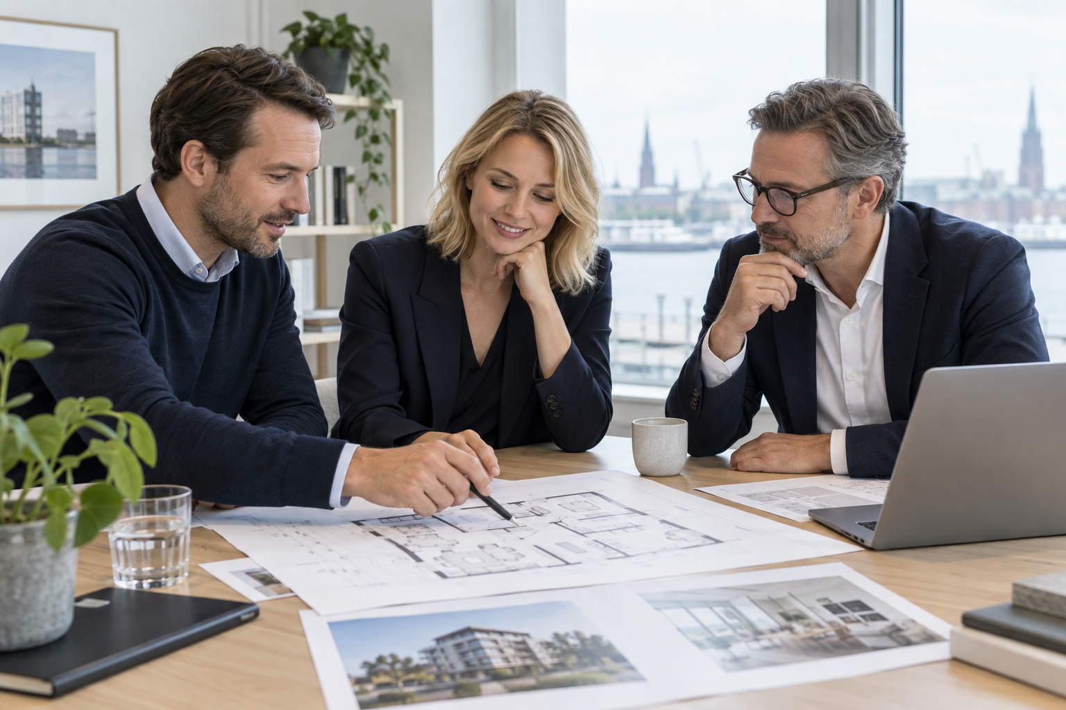 Illustrative Teamszene bei einer Besprechung im Büro
